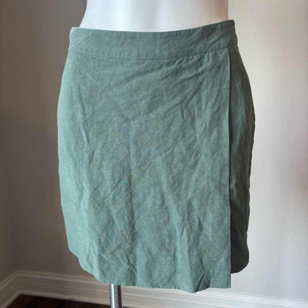 Frank and Oak The Wrap Mini Linen Blend Skort Green Faux Wrap Women's Size Small
